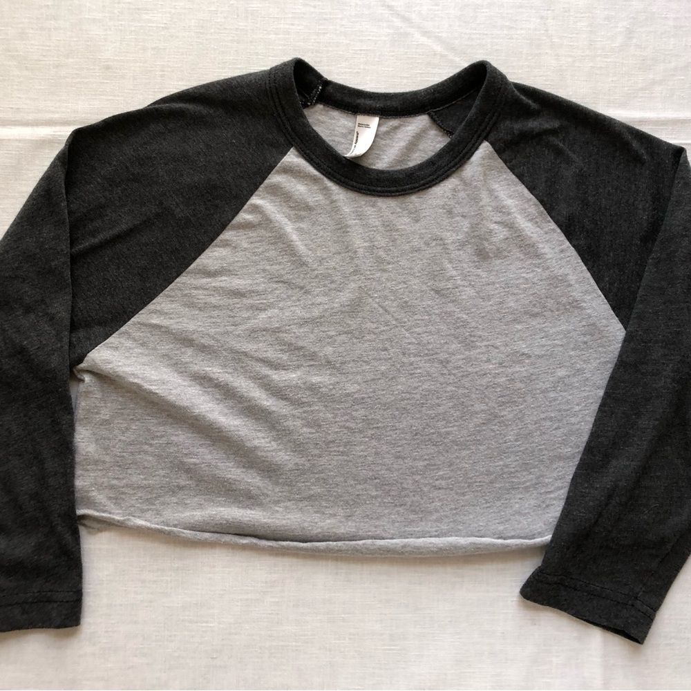 American Apparel Two-Tone Cropped Raglan Top - Gray & Charcoal 3/4 sleeve XS